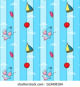 Illustration of a seamless design with the things used during summer