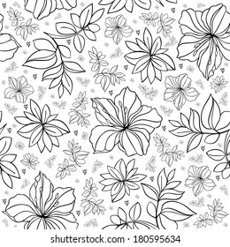 Illustration of seamless  floral pattern in black and white colors