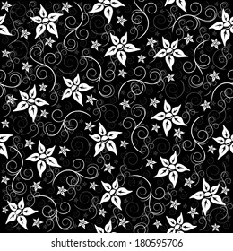Illustration of seamless floral pattern in black and white colours