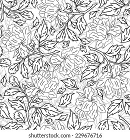 Illustration of seamless floral pattern in black, white and grey colors isolated 