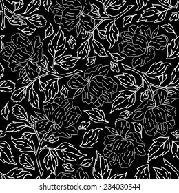 Illustration of seamless floral pattern in black and white colors 