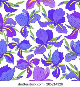 Illustration of seamless floral pattern with iris flowers isolated
