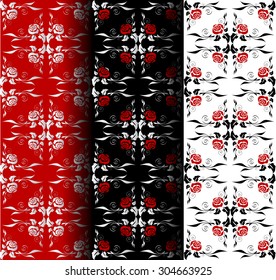 Illustration of seamless floral patterns in various colors

