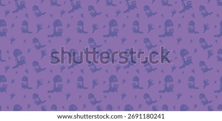Illustration of Seamless Halloween pattern featuring a spooky ghost and a zombie hand on a dark purple background. Concept of Halloween theme design, invitation, or greeting card