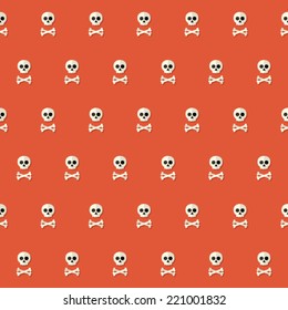 Illustration of Seamless Halloween Skull Pattern with Bones over red