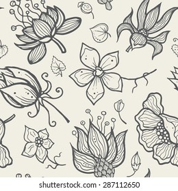 Illustration of seamless hand-drawn floral vector pattern for your design