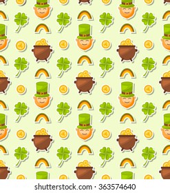 Illustration Seamless Holiday Background with Cartoon Colorful Elements and Objects for Saint Patrick's Day - Vector 