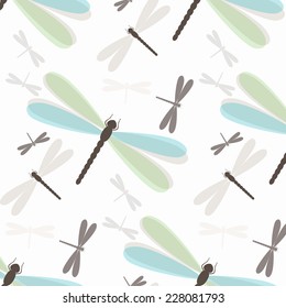 Illustration of seamless pattern with abstract colorful dragonflies 