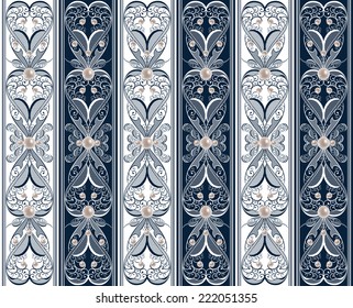 Illustration of seamless pattern from abstract lacy ornament with pearls 