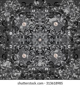 Illustration of seamless pattern with abstract ornament, pearl decoration and grunge texture background
