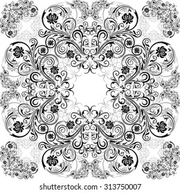 Illustration of seamless pattern with abstract ornament in black and grey colors isolated