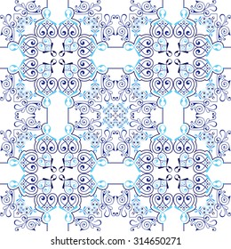 Illustration of seamless pattern with abstract ornament in blue colors isolated
