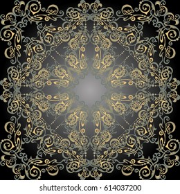 Illustration of seamless pattern with abstract ornament in gold and grey colors
