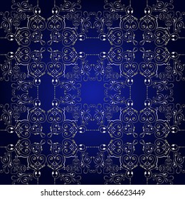Illustration of seamless pattern with abstract ornament in silver color on blue background