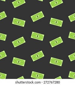 Illustration Seamless Pattern with American Money Dollars Bank Notes - Vector