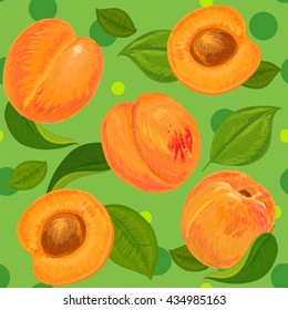 Illustration seamless pattern with apricots, leaves on a colored background. Hand-drawn background. Vector illustration. Apricot.
vector freehand drawn sketch