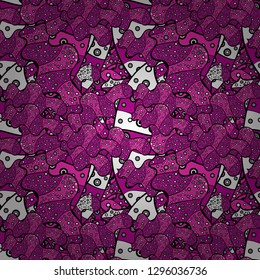 Illustration. Seamless pattern Beautiful fabric background. Vector texture. Doodles on a black, magenta and white colors.