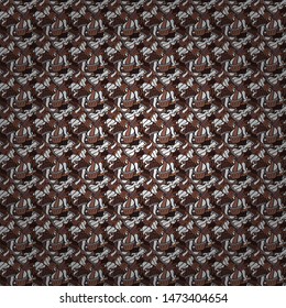 Illustration. Seamless pattern Beautiful fabric background. Vector texture. Doodles on a black, brown and white colors.