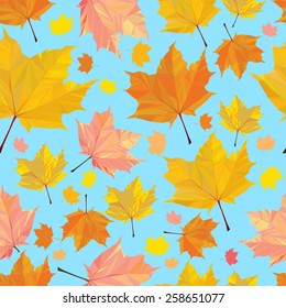 The illustration of seamless pattern with beautiful polygonal maple leaves. Vector image.