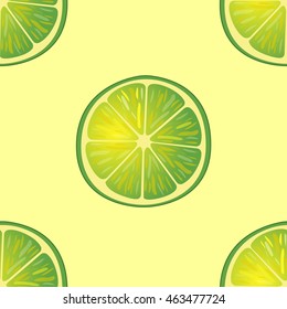 Illustration Seamless Pattern big Slices of Lime same sizes on yellow, Repetition Background - Vector
