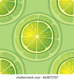 Illustration Seamless Pattern big Slices of Lime different sizes on light green, Repetition Background - Vector
