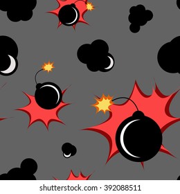 Illustration of a seamless pattern with black bomb and splash.