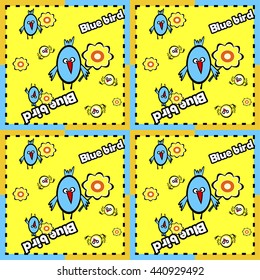Illustration of a seamless pattern with blue birds