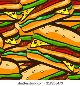 Illustration of seamless pattern with burgers