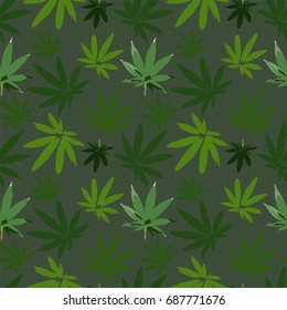 Illustration of seamless pattern with cannabis leaves