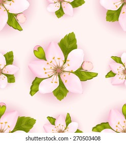 Illustration Seamless Pattern with Cherry Flowers, Repeating Romantic Backdrop - Vector