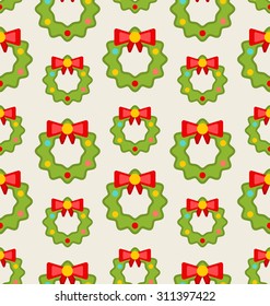 Illustration Seamless Pattern with Christmas Wreathes, Nature Texture - Vector