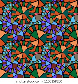 illustration of seamless pattern of circular ornament of different colors