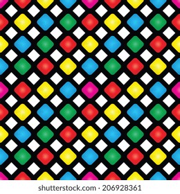 Illustration of seamless pattern of colored squares on a black background