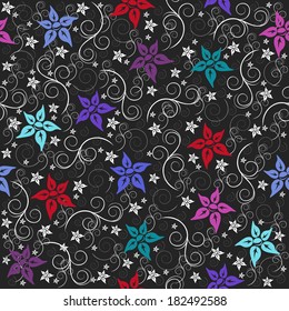 Illustration of seamless pattern from colorful flowers on grey background 