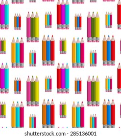 Illustration Seamless Pattern with Colorful Pencils - Vector