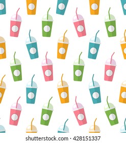 Illustration Seamless Pattern with Colorful Set of Milkshakes with Straws - Vector