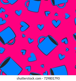 illustration of seamless pattern with cups and hearts