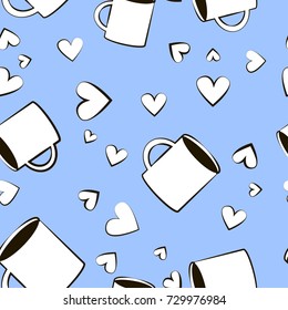 illustration of seamless pattern with cups and hearts