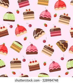 Illustration Seamless Pattern with Different Cake Sweet Wallpaper - Vector