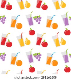 Illustration Seamless Pattern with Different Fresh Fruit Juices - Vector