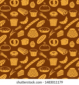 illustration of seamless pattern of different kind of bread and bakery