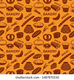 illustration of seamless pattern of different kind of bread and bakery