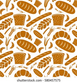 illustration of seamless pattern of different kind of bread and bakery