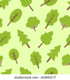 Illustration seamless pattern with different trees in flat style - vector