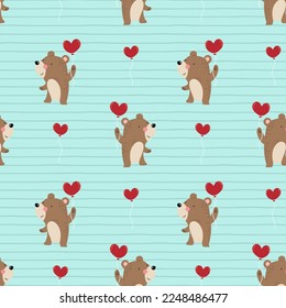 Ilustración de un patrón sin fisuras con dibujos de algunos osos con globos en forma de corazones. Todos los tipos de impresión