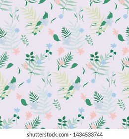 Illustration of seamless pattern of fern and flowers