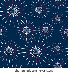 Illustration Seamless Pattern firework for Independence Day of USA. Vector. on a blue background