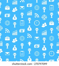 Illustration Seamless Pattern with Flat Business and Financial Icons, Repeating Wallpaper - Vector