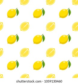 Illustration Seamless pattern Flat lemon isolated on white background , fruit patterns texture fabric , wallpaper minimal style , Raw materials fresh fruits , vector