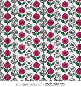 Ilustración de un patrón sin fisuras de flores y hojas sobre un fondo